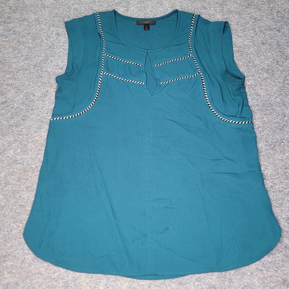 J. Crew Sleeveless Top Size 2 Teal‎ Green Blouse Striped Detail Casual - Picture 2 of 6
